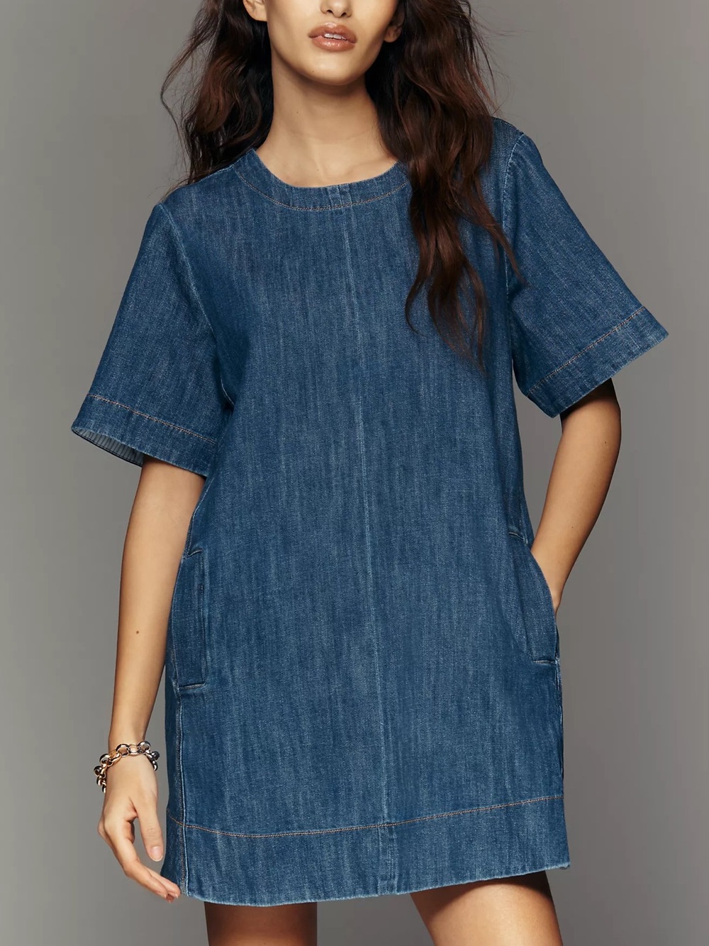NWOT Emmy Short-Sleeve Denim Swing Dress by Maeve